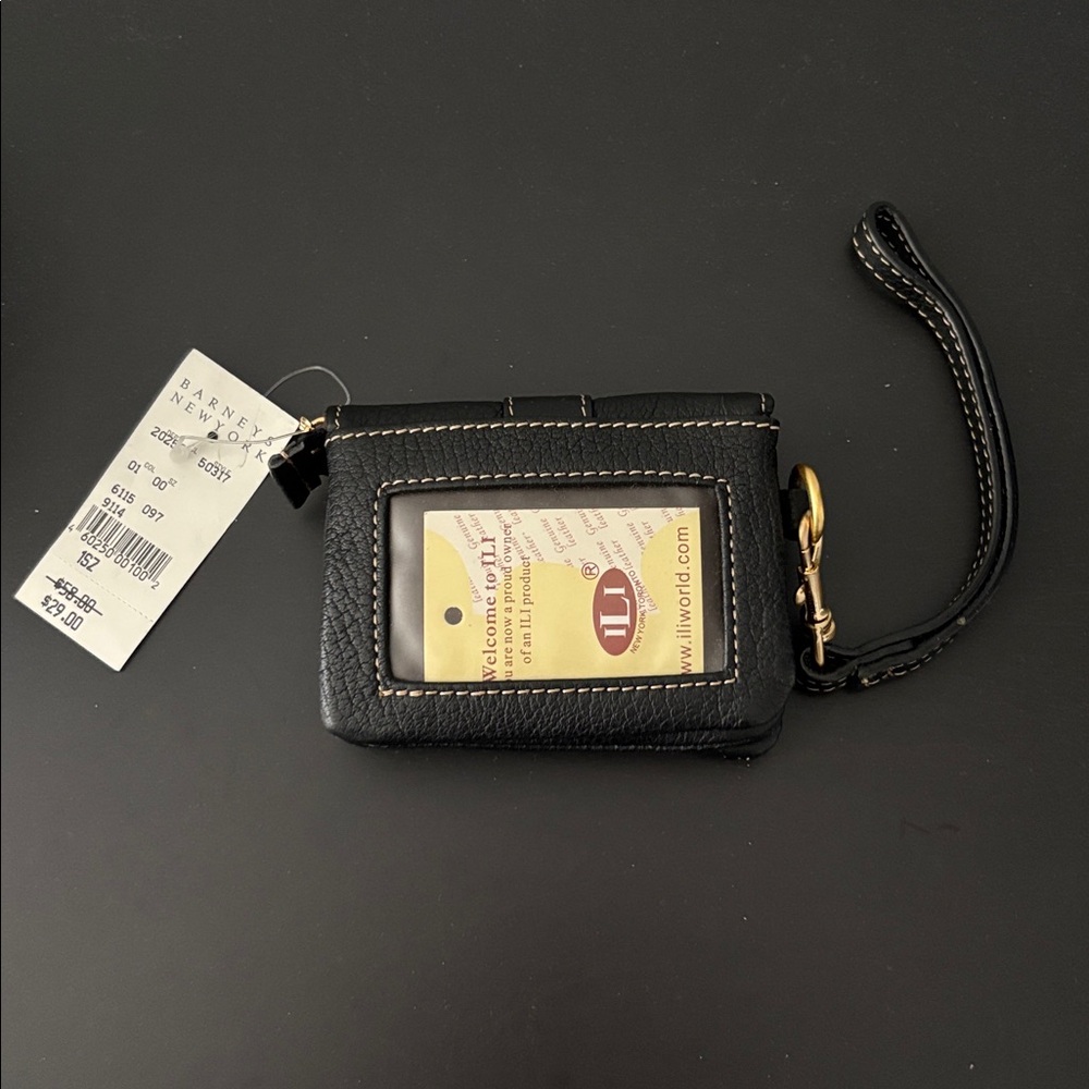 Brand New ILI Black Genuine Leather Mini Wristlet with Gold Hardware - Picture 2 of 3